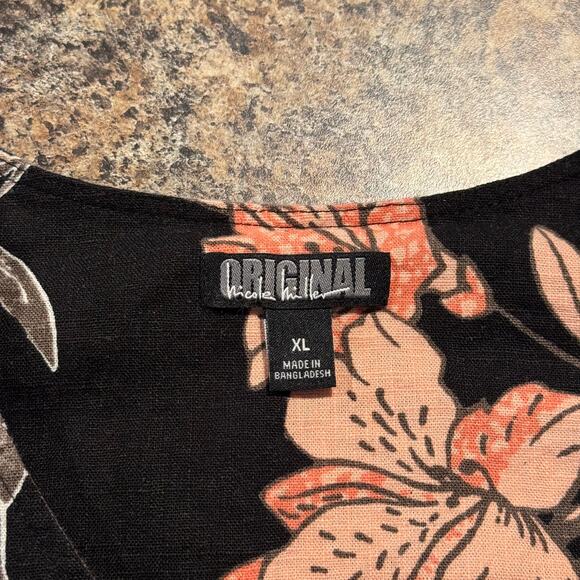 Nicole Miller Dress Linen Y2K Boho Cottage Coastal Grandma Girly Grunge Black XL - Picture 3 of 6